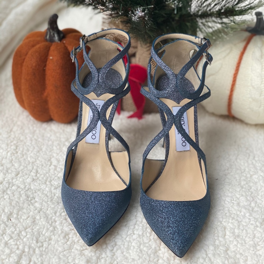 Jimmy Choo Blue Glitter Lancer 100